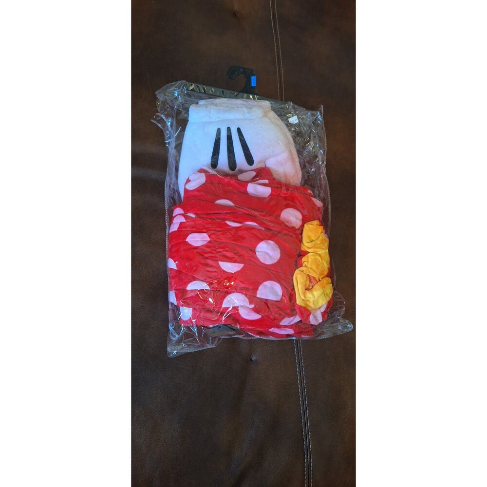 Spirit Halloween Minnie Mouse Adult Costume Jumpsuit L XL Onesie Gloves Disney - Picture 11 of 14